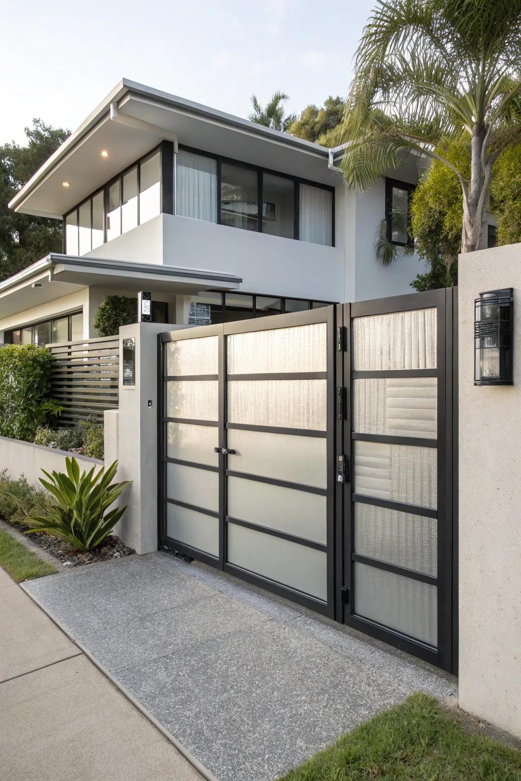 Glass panels offer a modern touch while maintaining privacy.