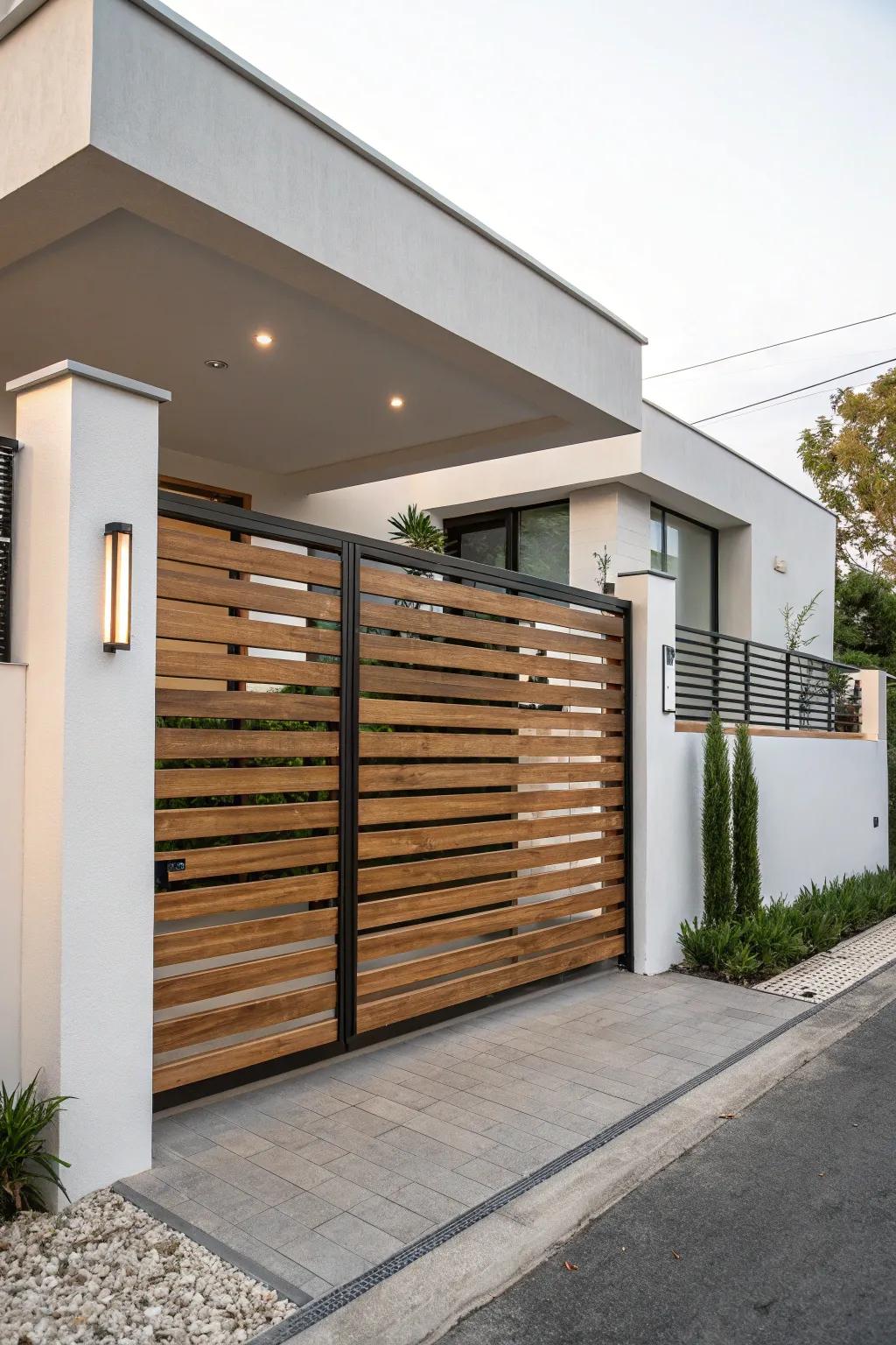 Horizontal wooden slats add a touch of modern elegance.
