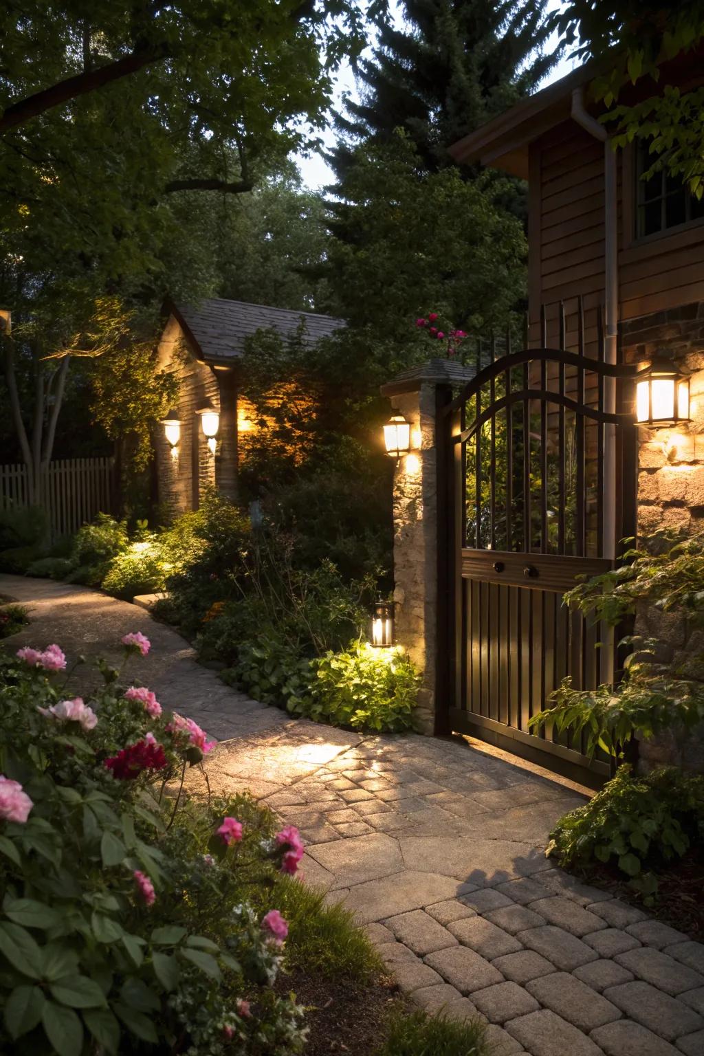 Lighting adds drama and highlights your gate's features.