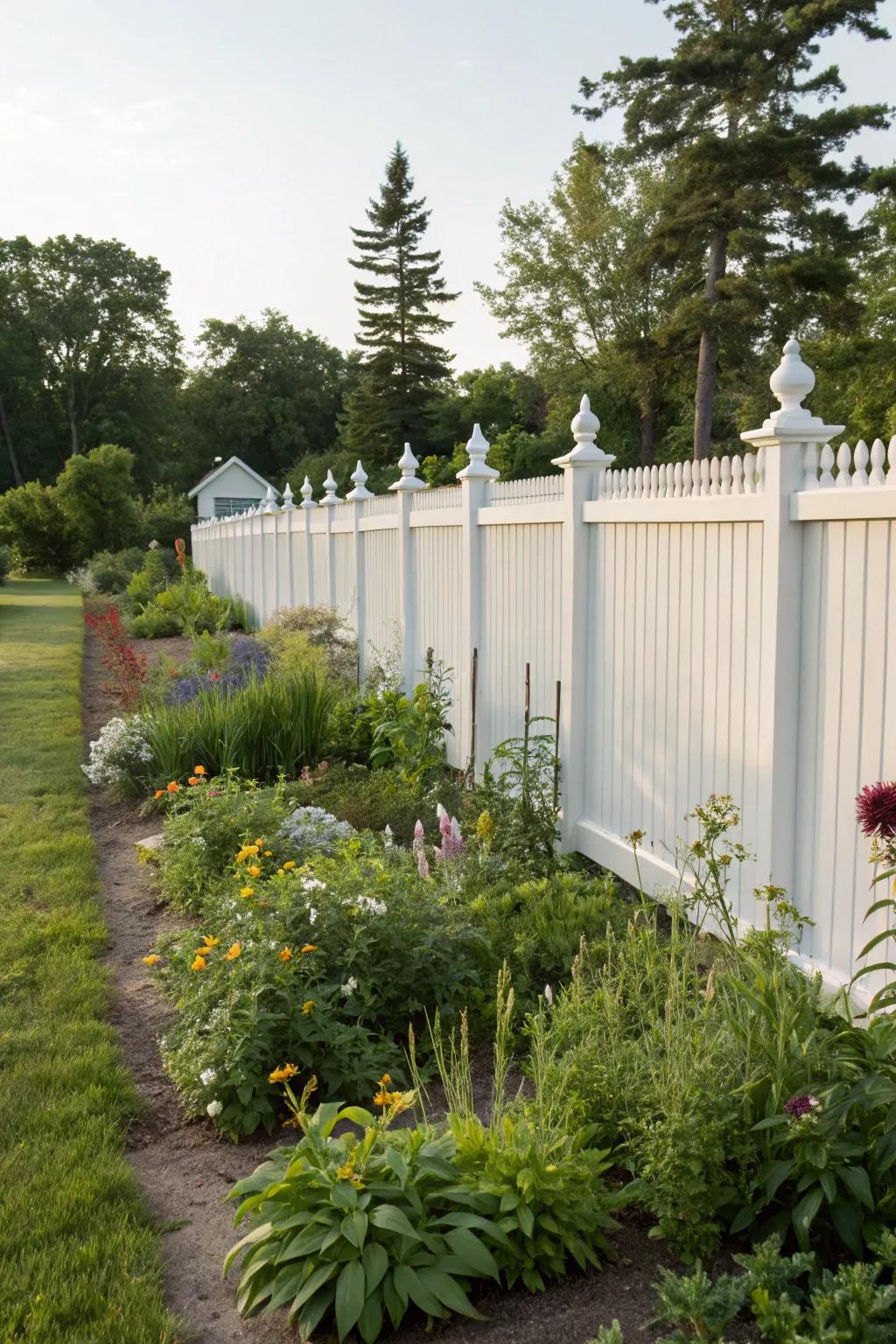 A heritage garden with historically significant plants connects the past with the present along a white vinyl fence.