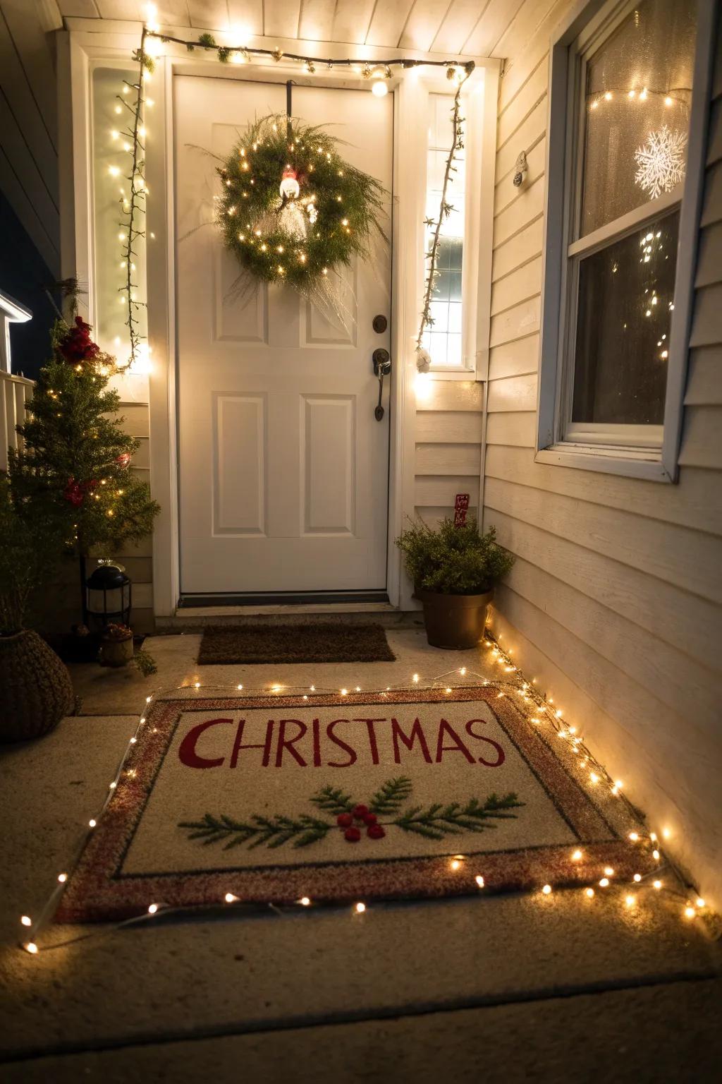 Greet your guests with a cheerful holiday doormat.