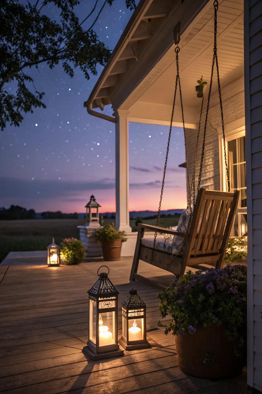 Lanterns add a cozy and inviting touch to your holiday porch.