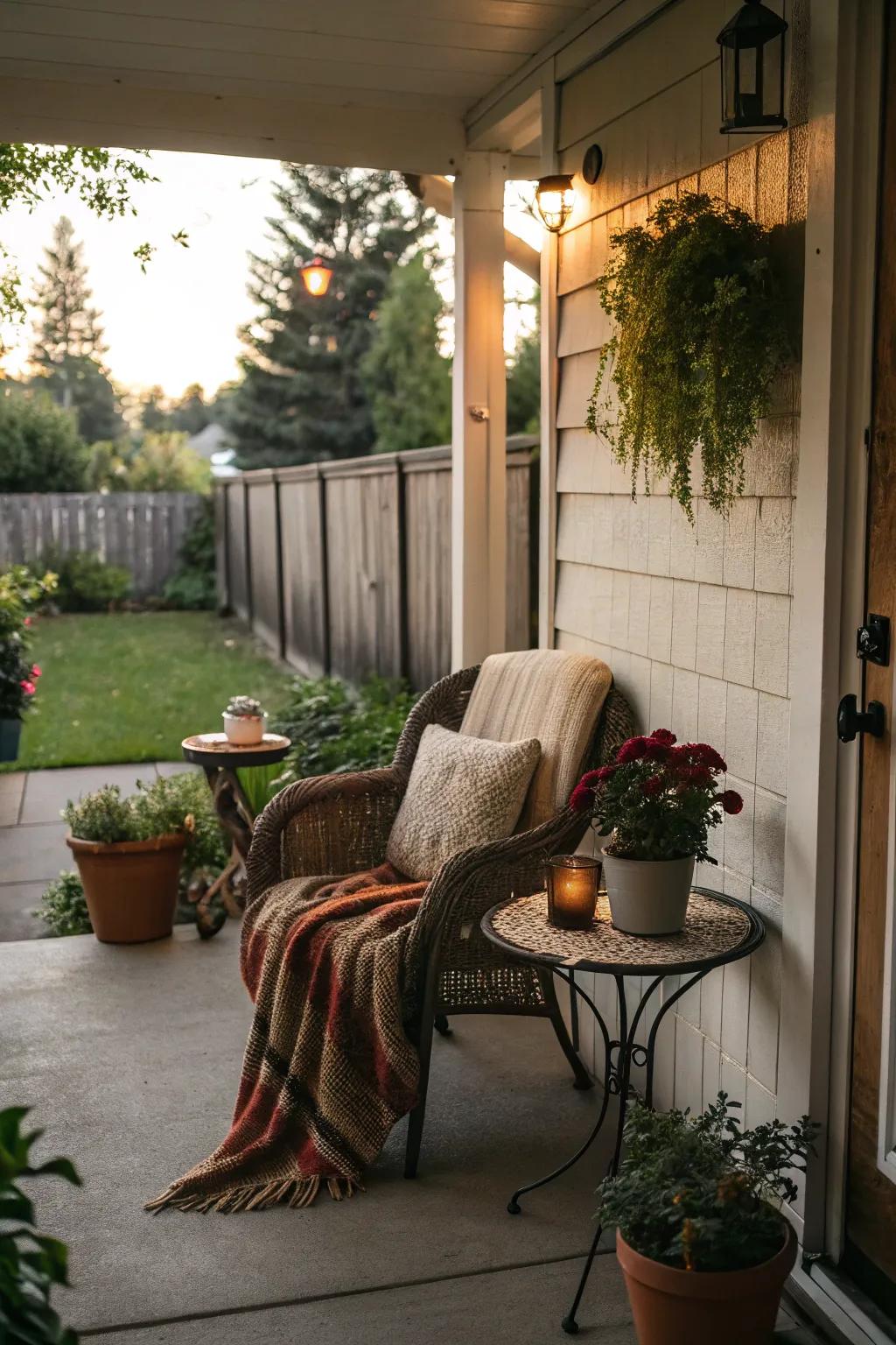 A small seating area adds both function and charm to your porch.