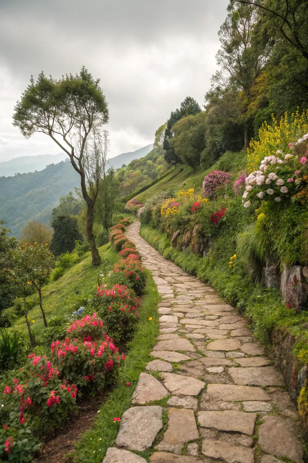 A winding path invites exploration of the garden.