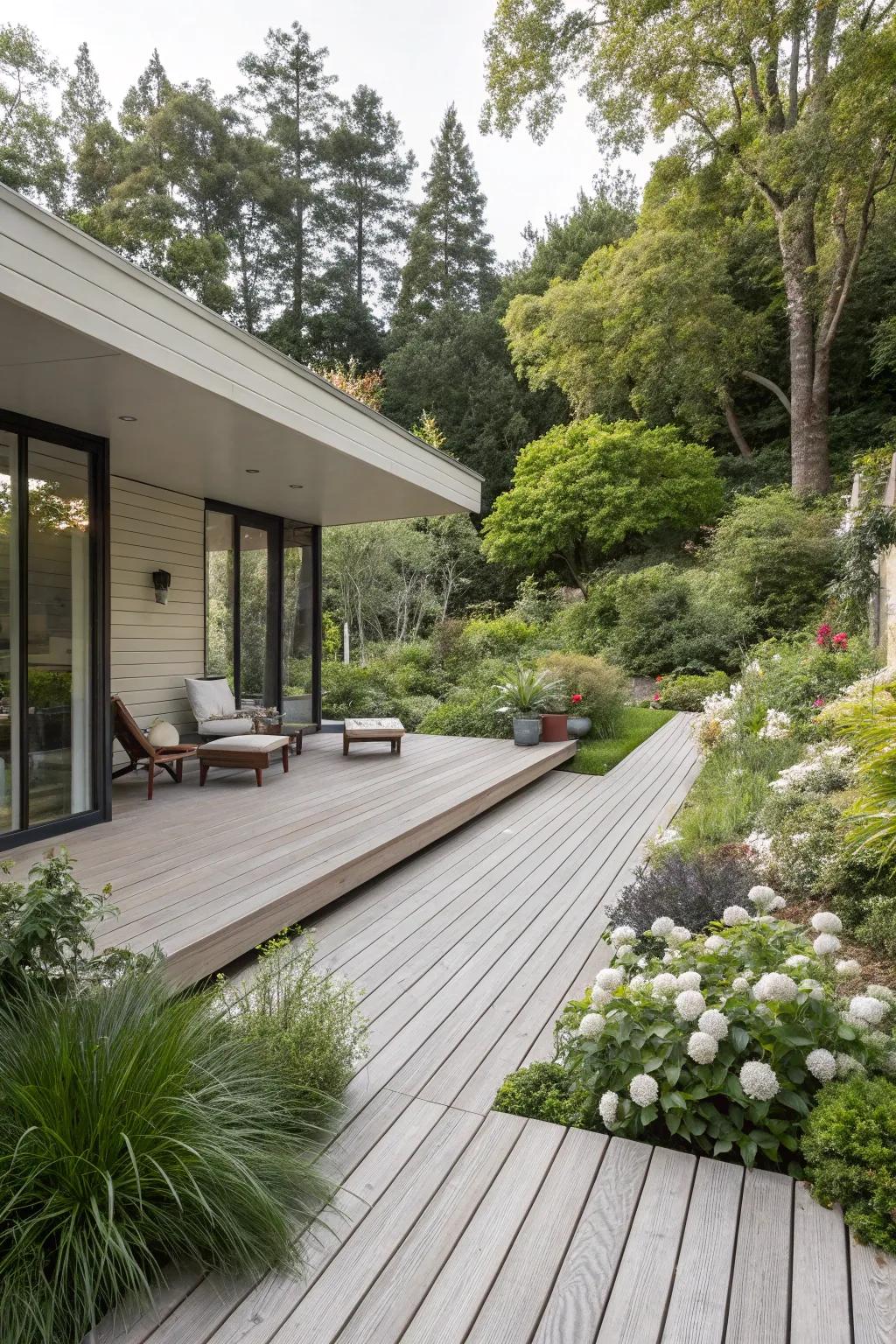 A deck that naturally integrates with its landscape.