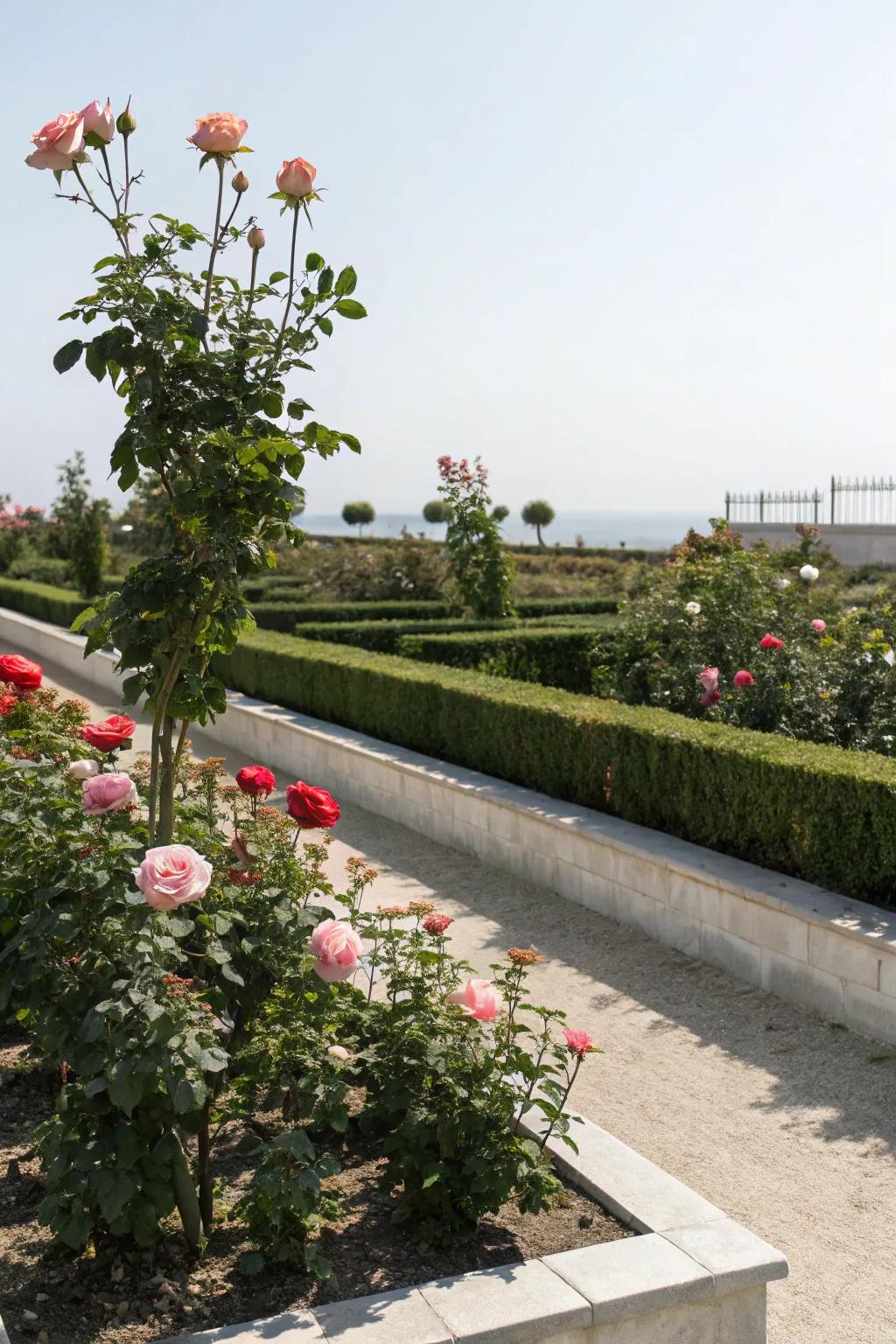 Minimalist rose garden exuding simplicity and elegance.