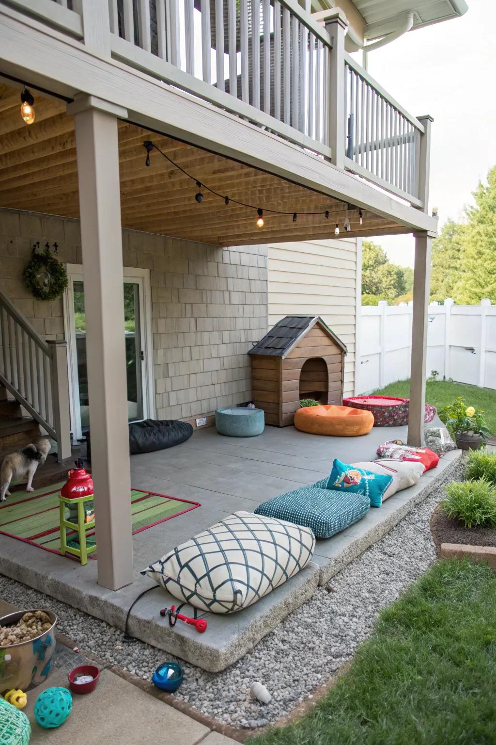 Create a comfortable haven for your pets under the deck.