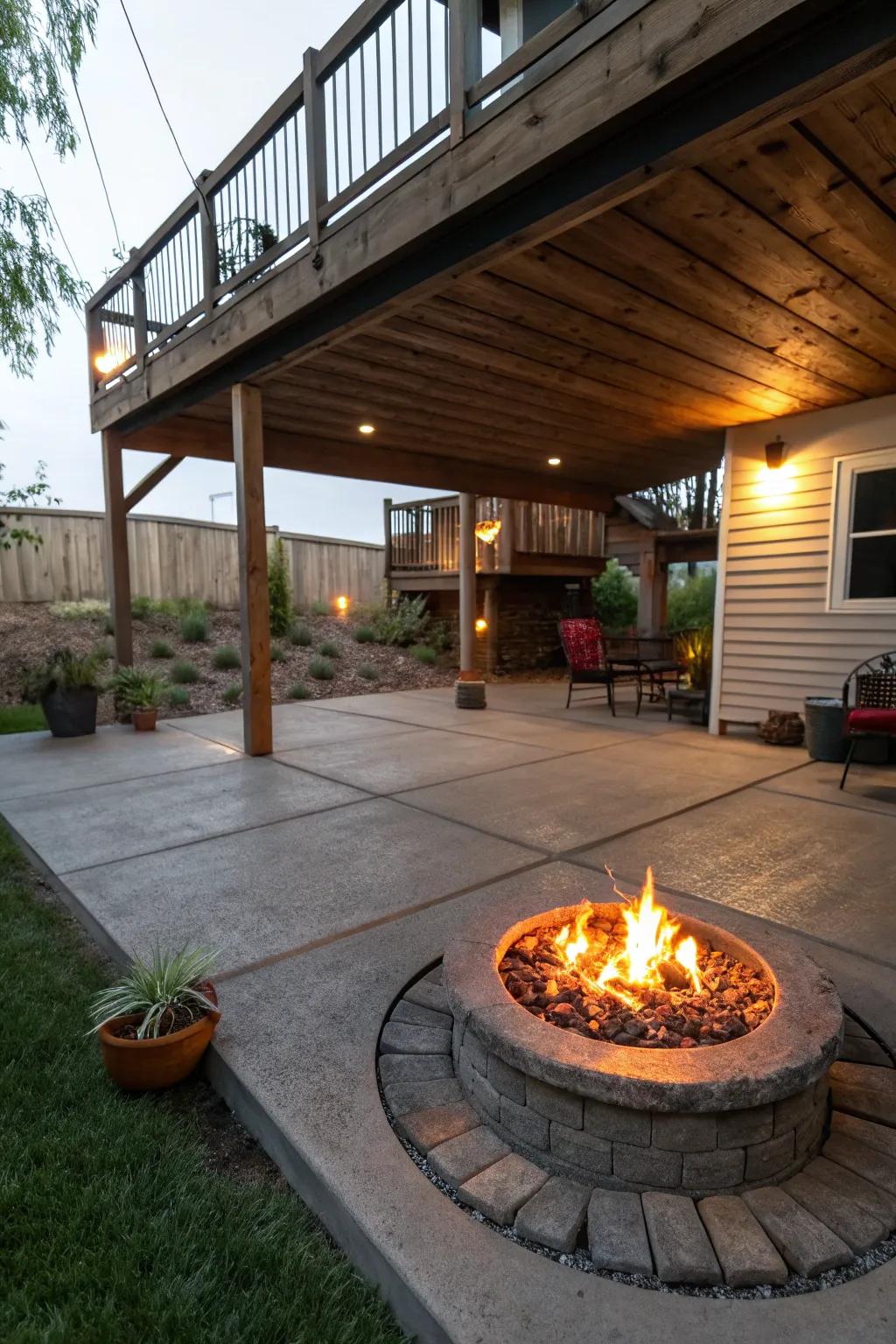 Enjoy cozy evenings around a fire pit under your deck.
