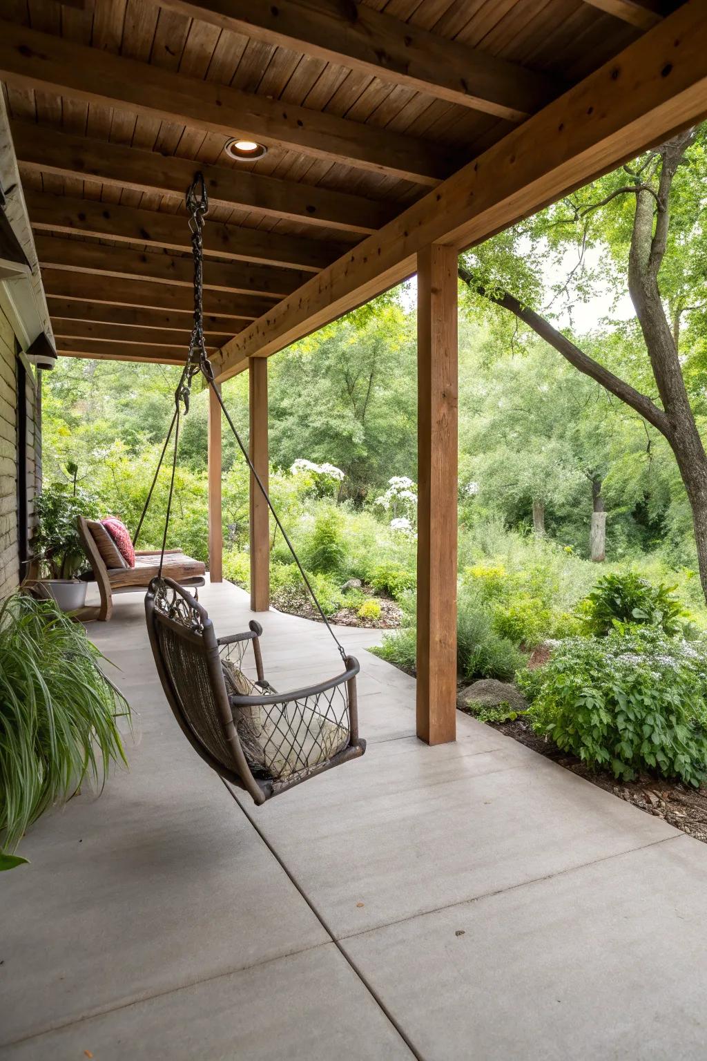 Add charm to your patio with a cozy swing chair.