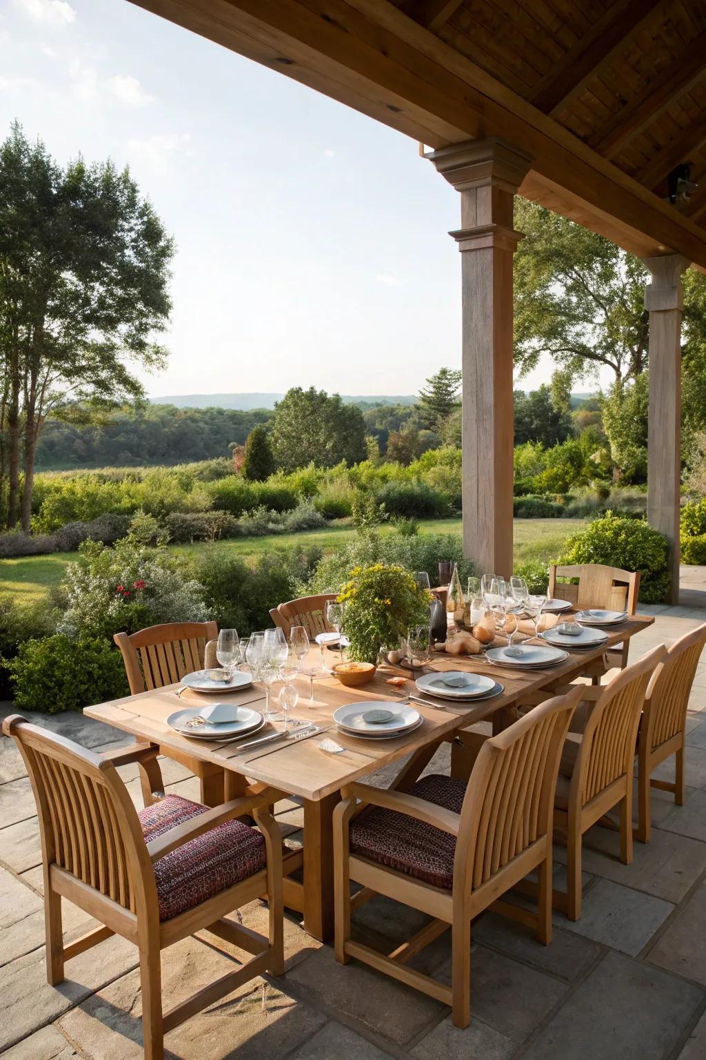 Cedar dining set creating an inviting dining experience.