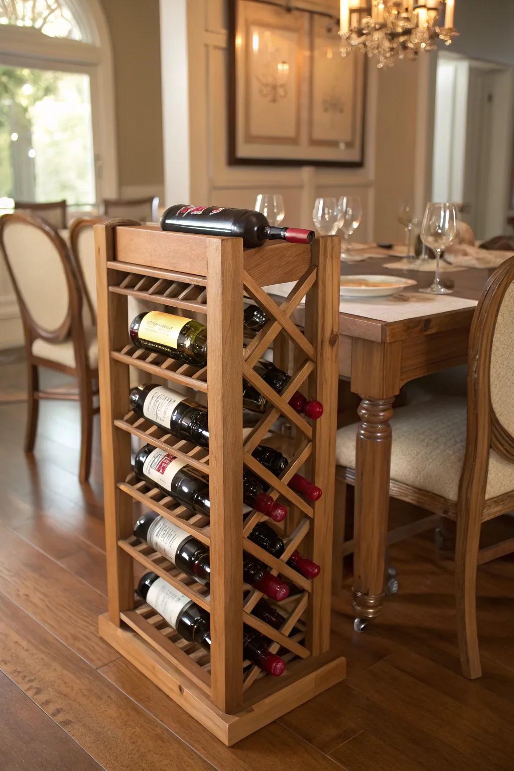 Cedar wine rack combining elegance with practicality.