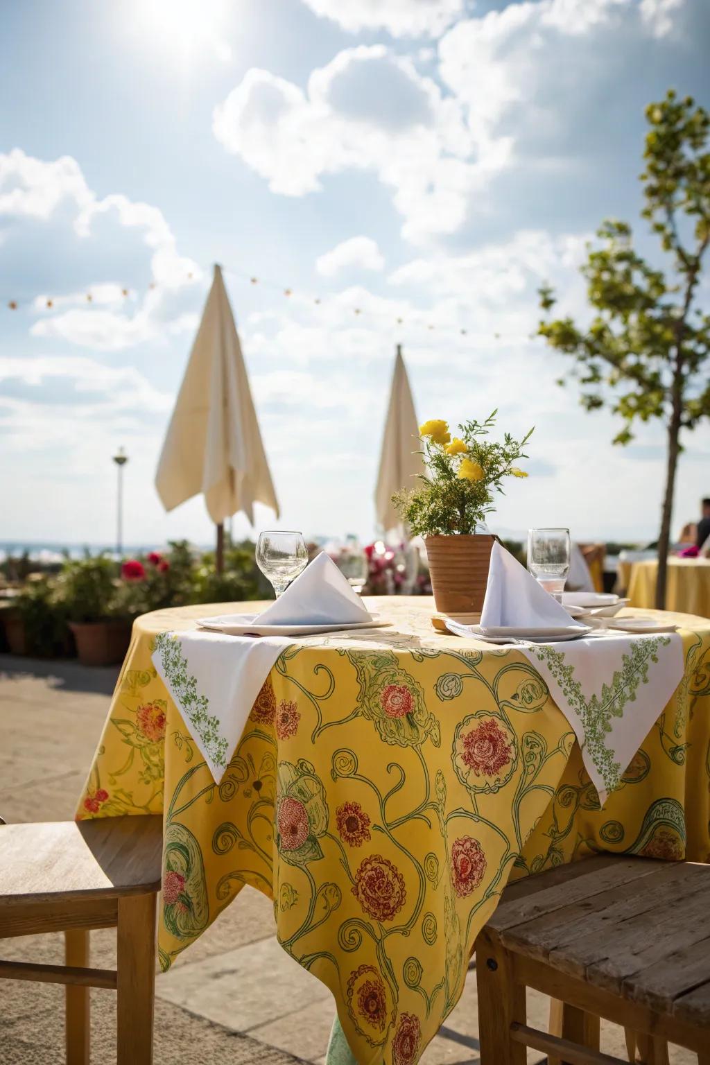 Natural shade from trees creates a cool and pleasant dining environment.