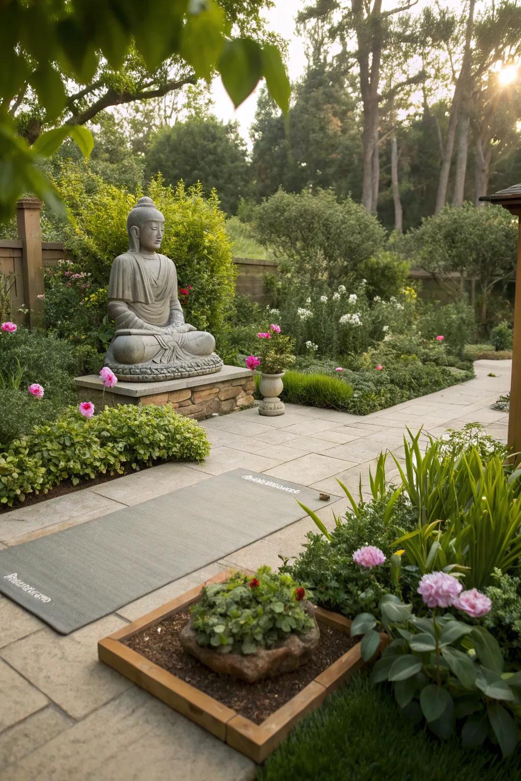 Art pieces can inspire and elevate your yoga garden.