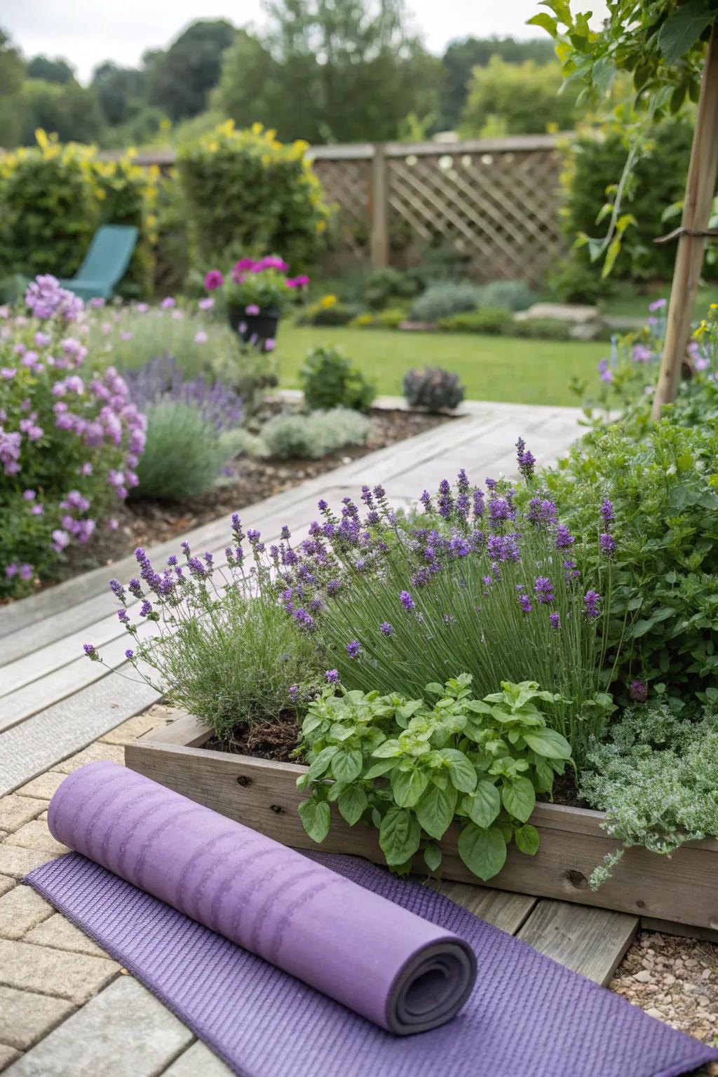 An herb garden enhances the sensory experience of your yoga space.