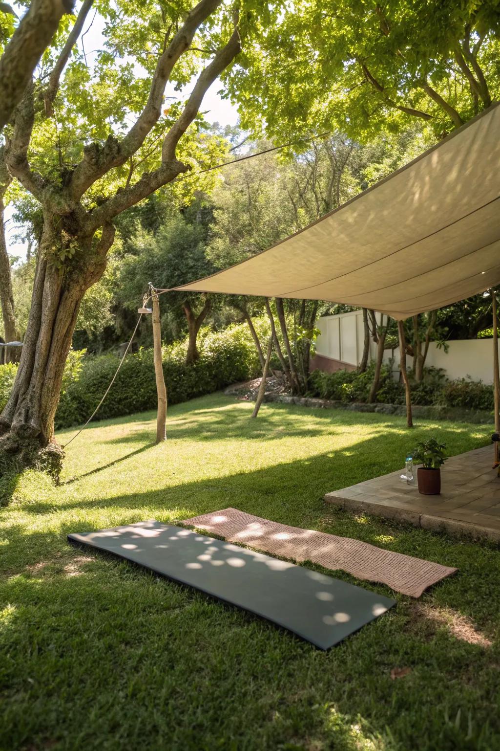 A fabric sunshade offers comfort and style.