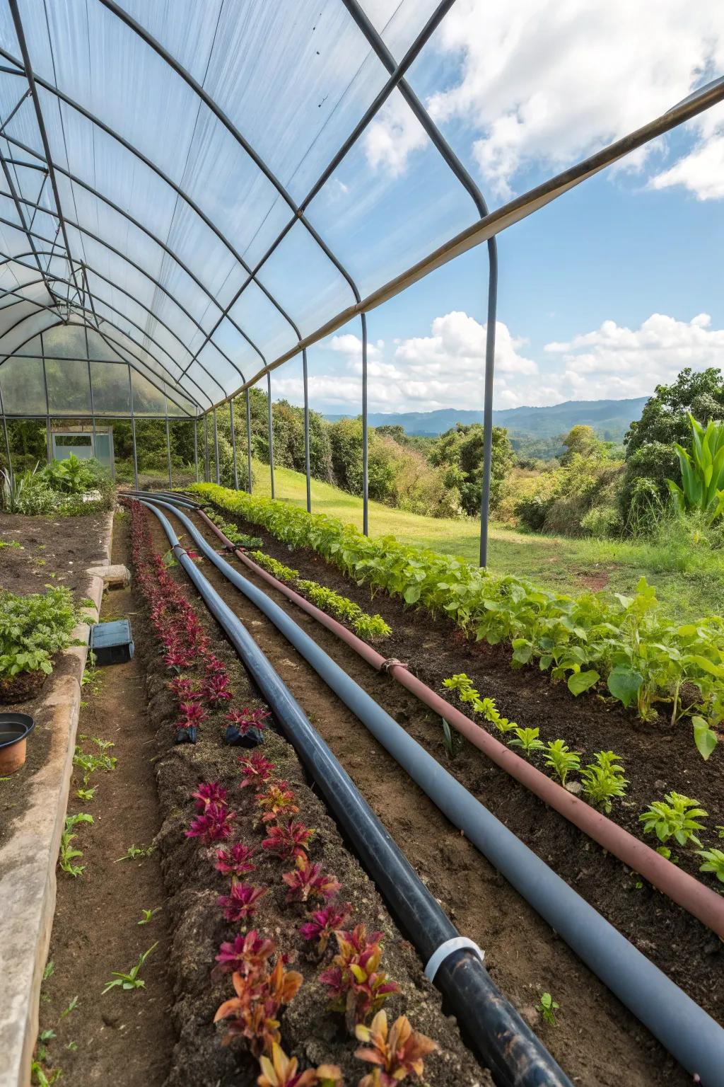 A geothermal greenhouse that utilizes the earth's warmth.