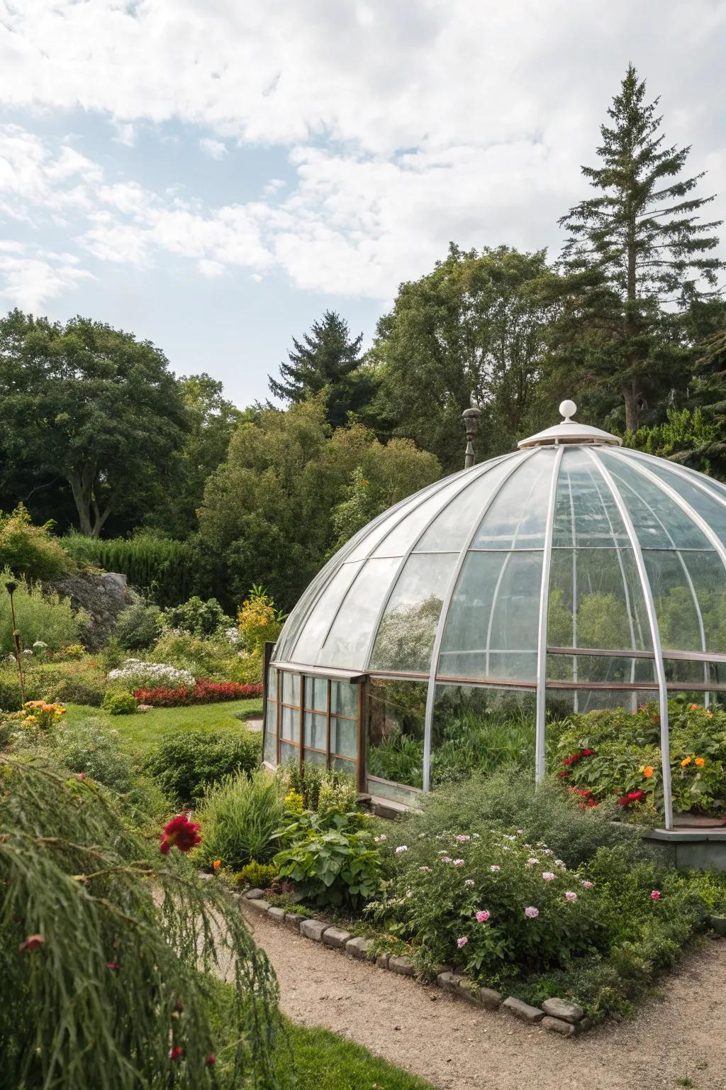 A stunning transparent dome greenhouse that’s both functional and beautiful.