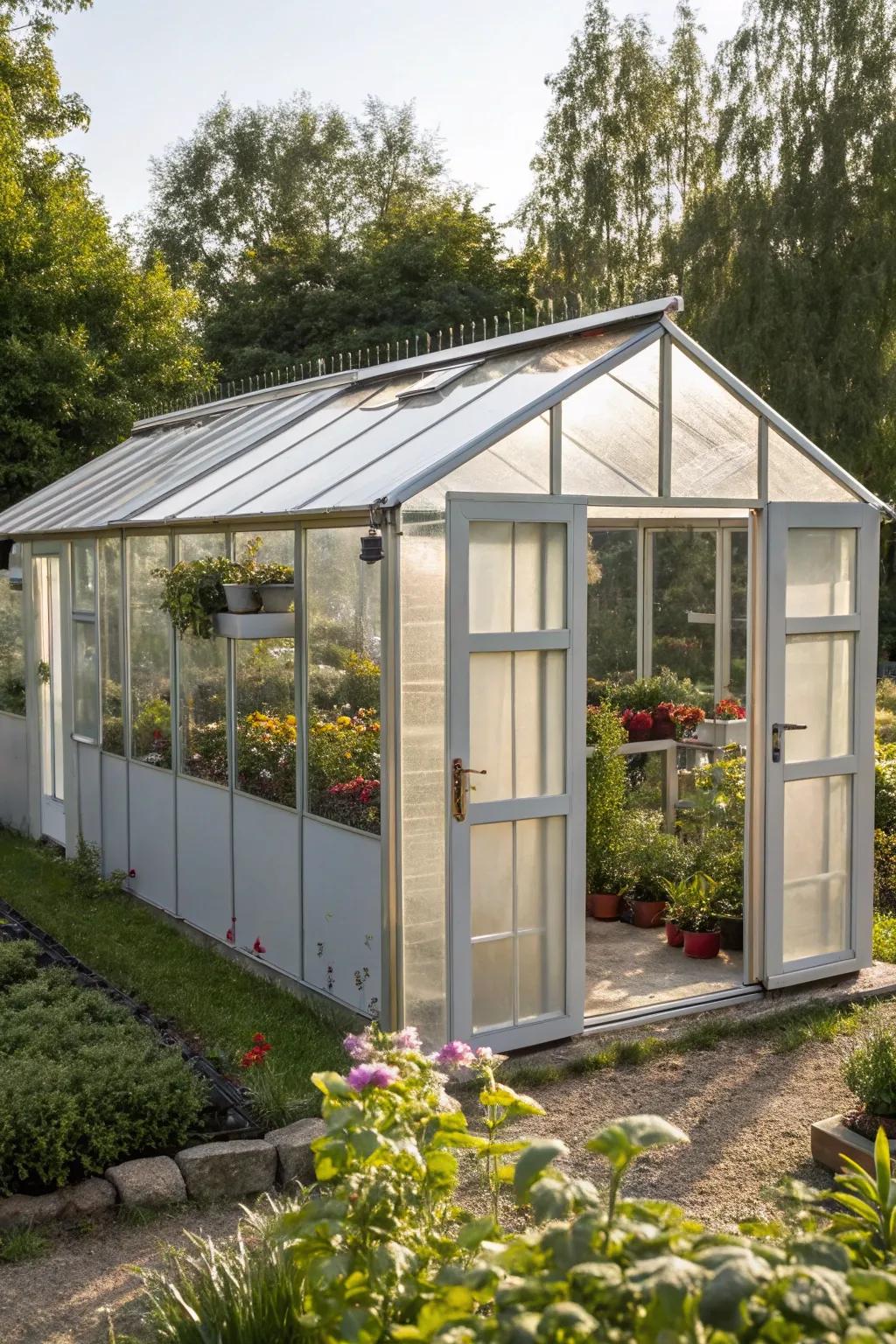 A versatile modular greenhouse that adapts to any garden space.