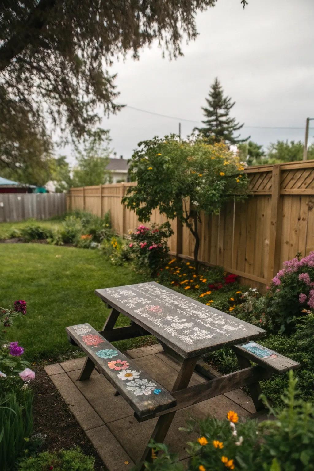 Stenciled quotes offer inspiration and charm.