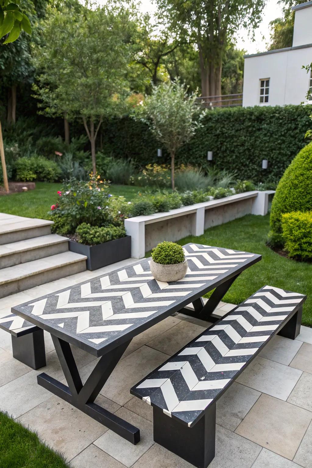 Chevron stripes add a chic, modern flair.