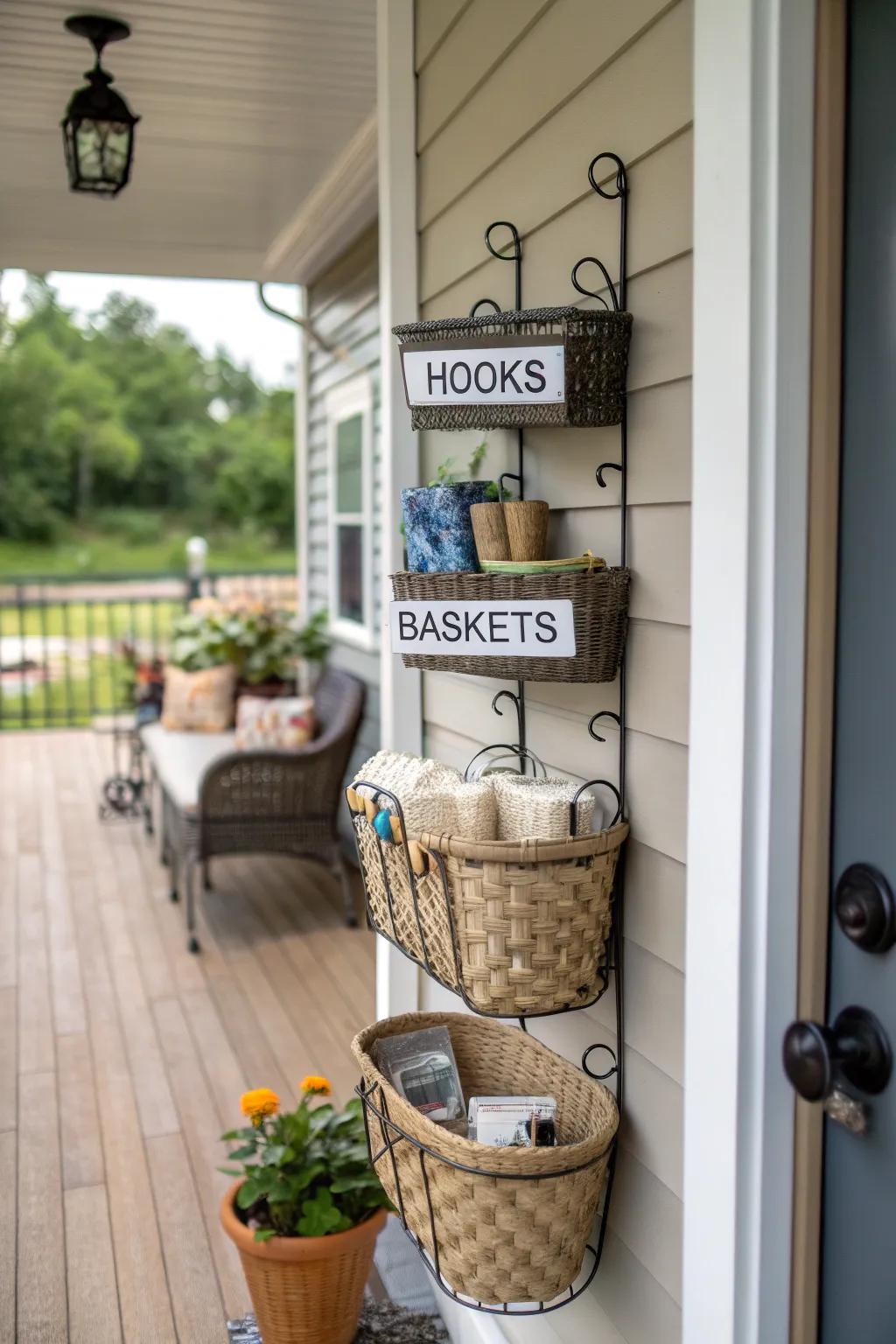Customize your porch with stylish hooks and labels.