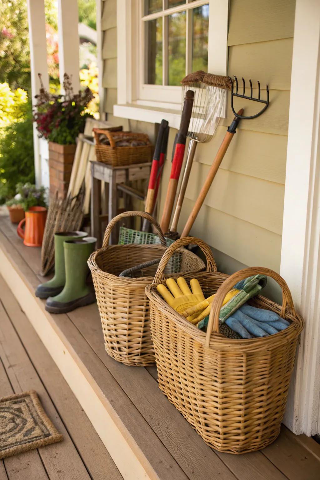 Organize small items stylishly with baskets and bins.