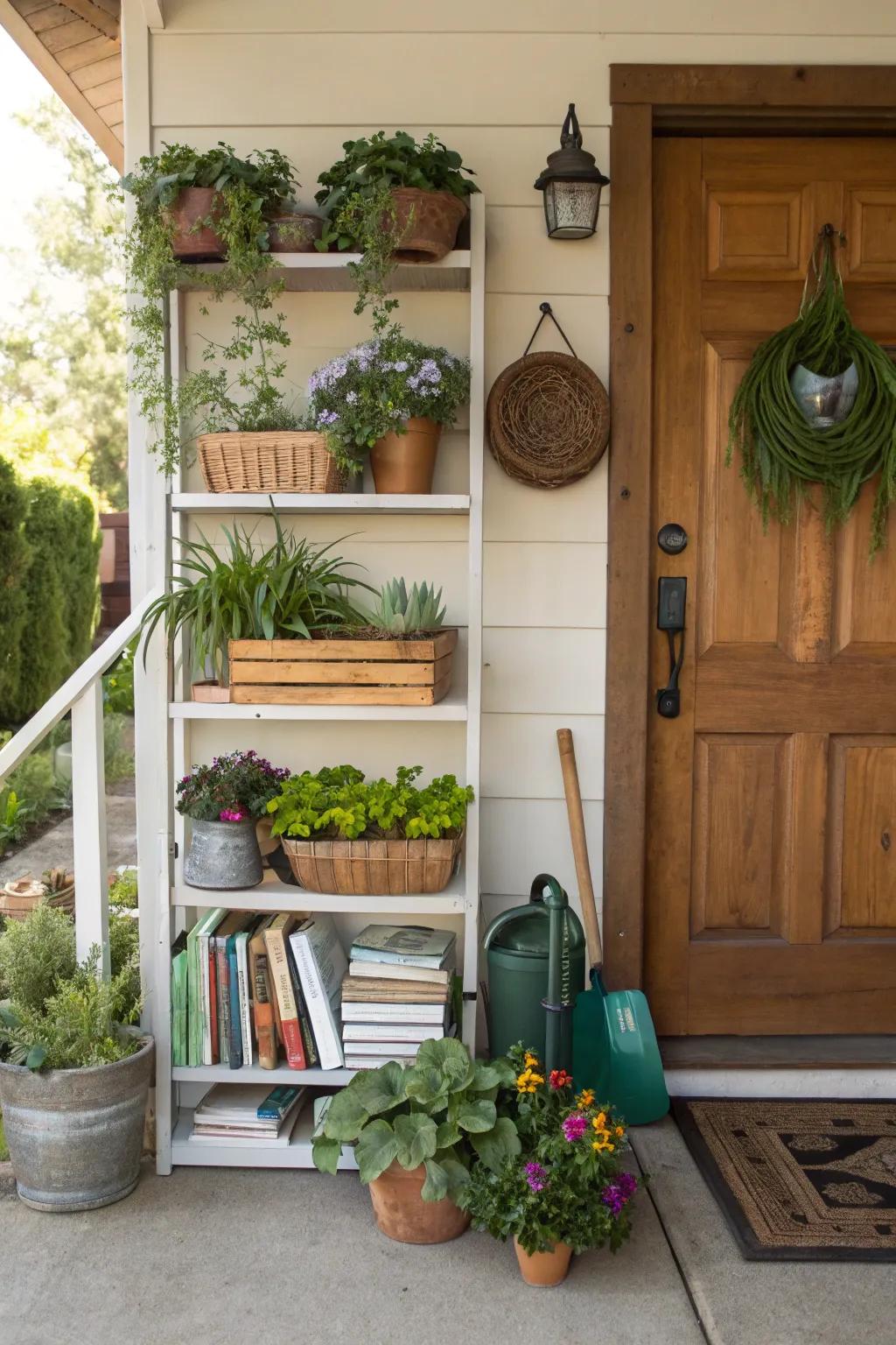 Maximize your porch space with vertical shelving.