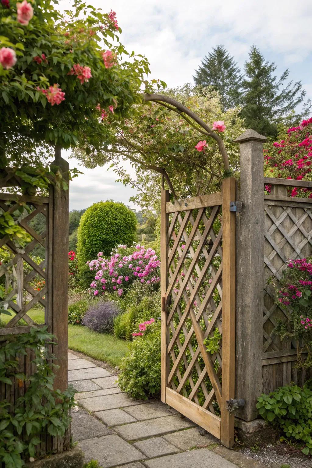 Lattice adds elegance and privacy to this garden gate.