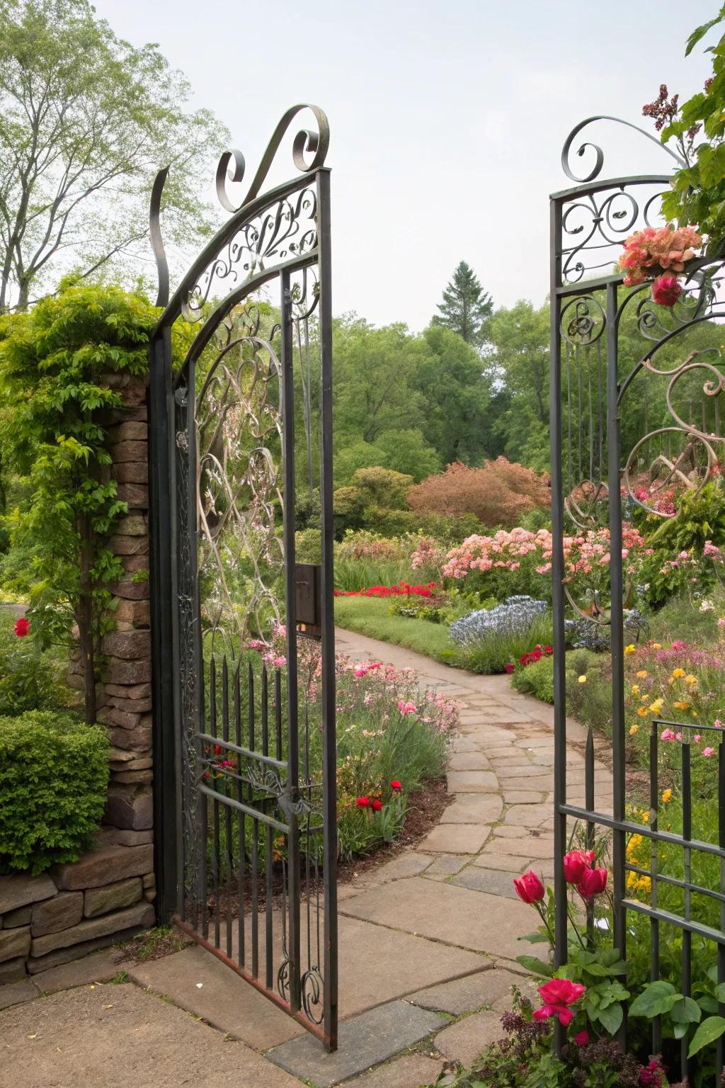 Decorative metal inserts transform this gate into a piece of art.