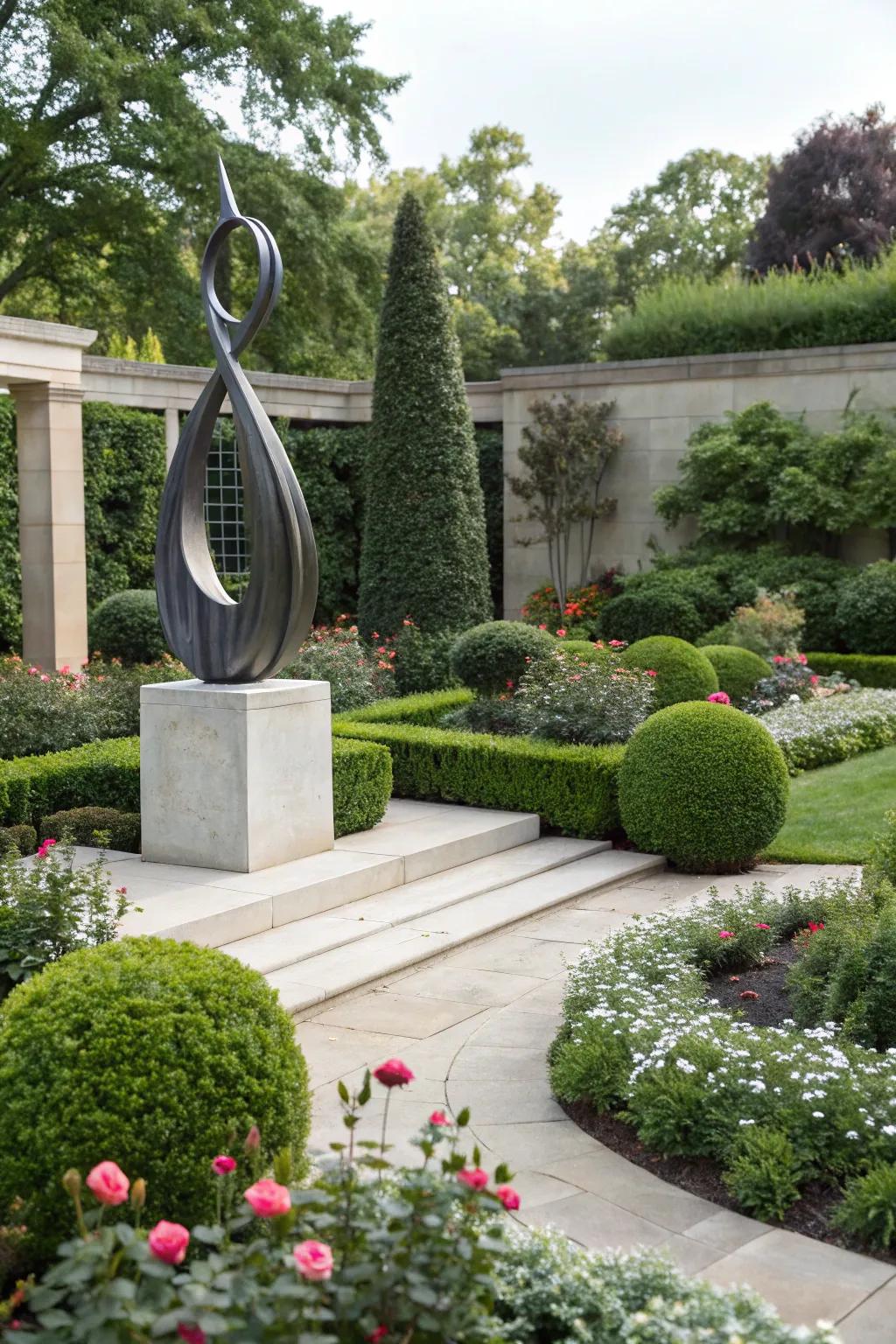 Sculptural elements add intrigue and character to gardens.