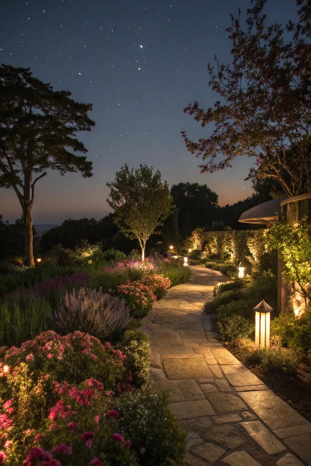 Focal point lighting enhances the ambiance of your garden.