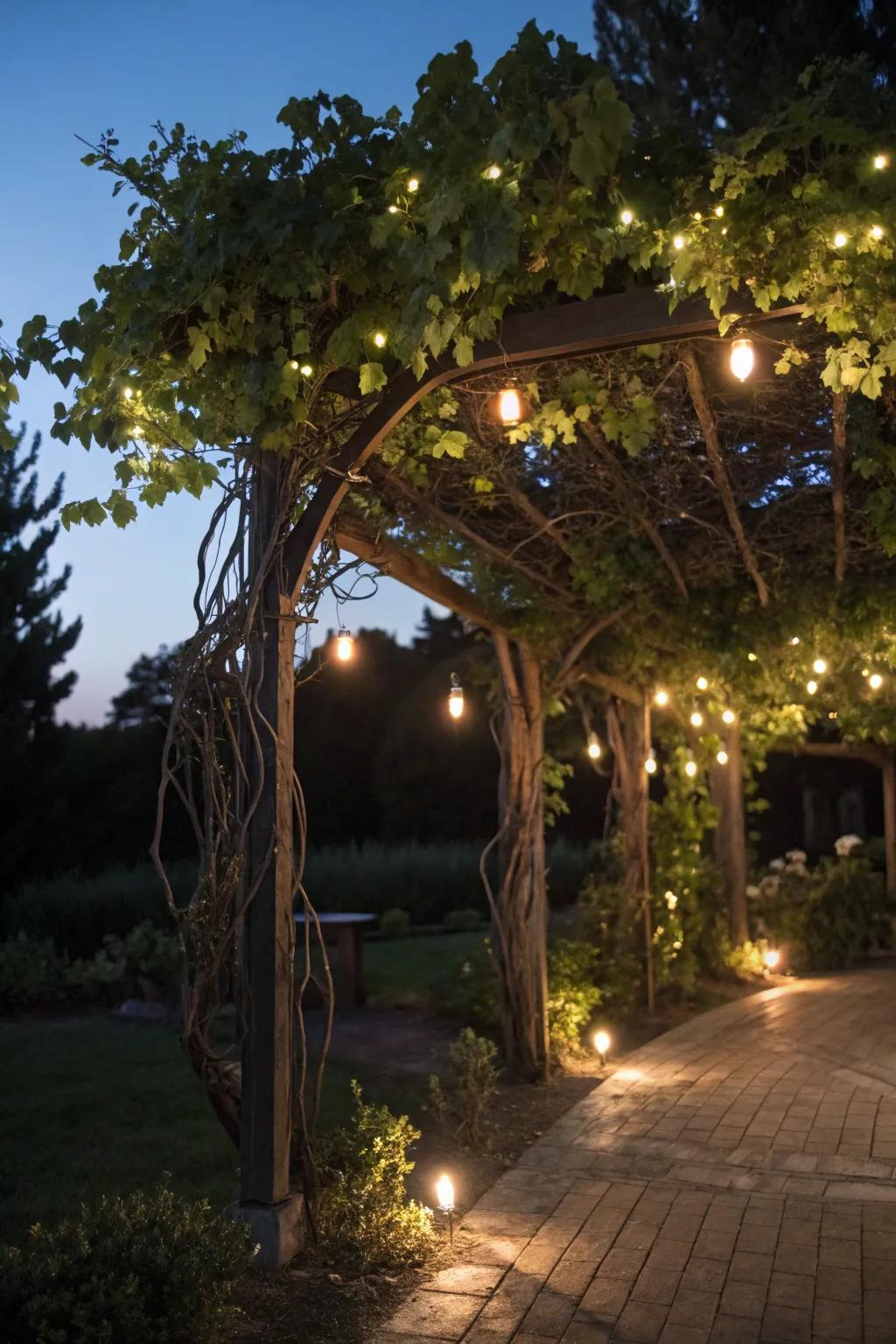 Solar lights turn your arbor into a nighttime spectacle.