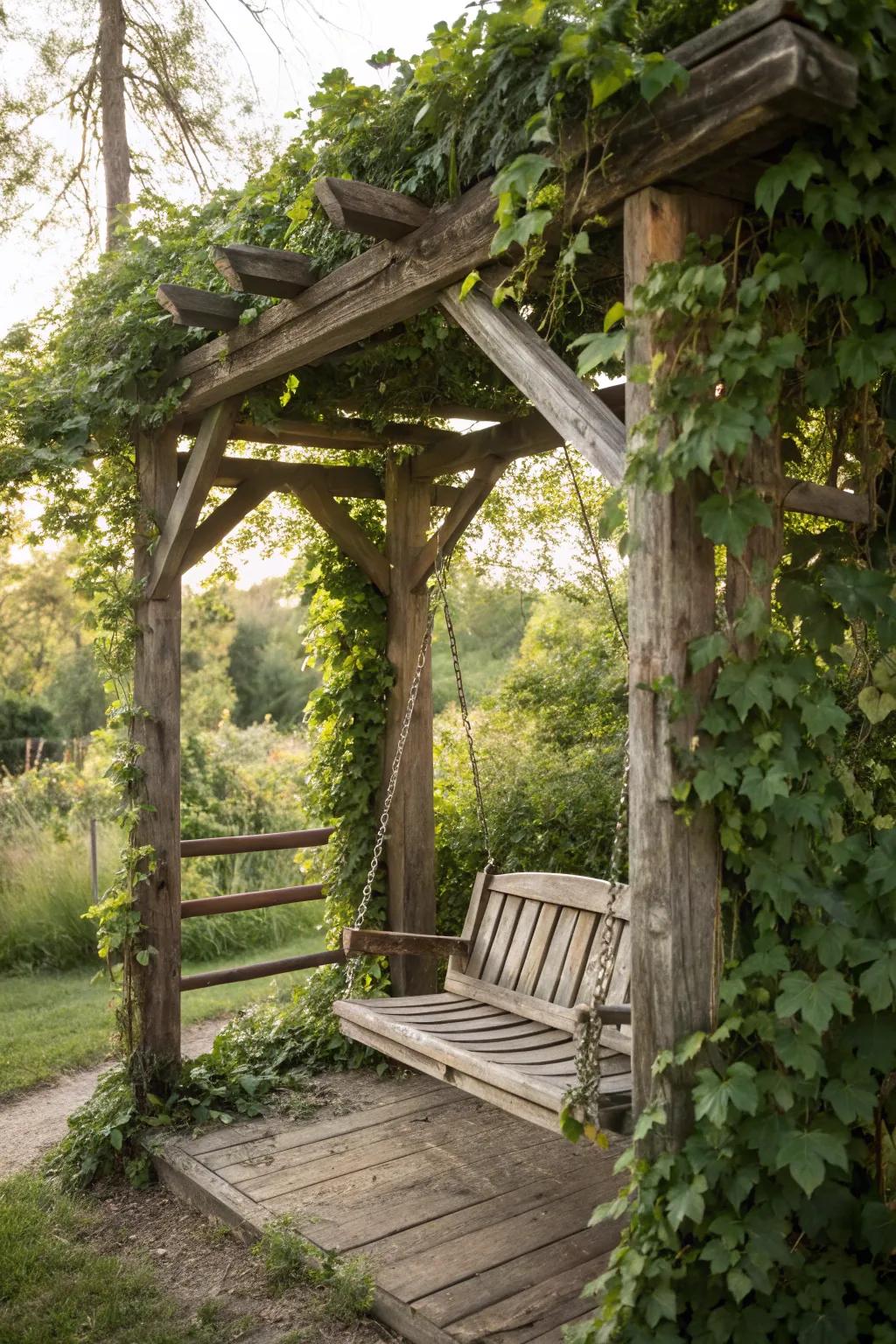 A cottagecore arbor creates a dreamy, fairytale atmosphere.