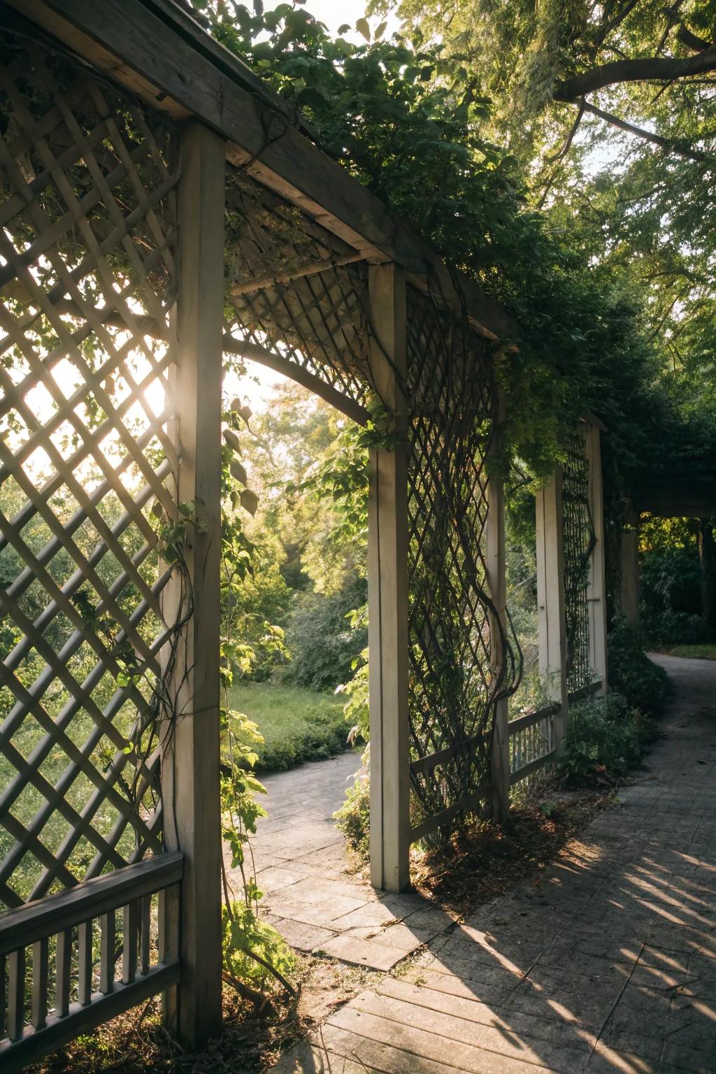 A lattice arbor adds elegance and texture.