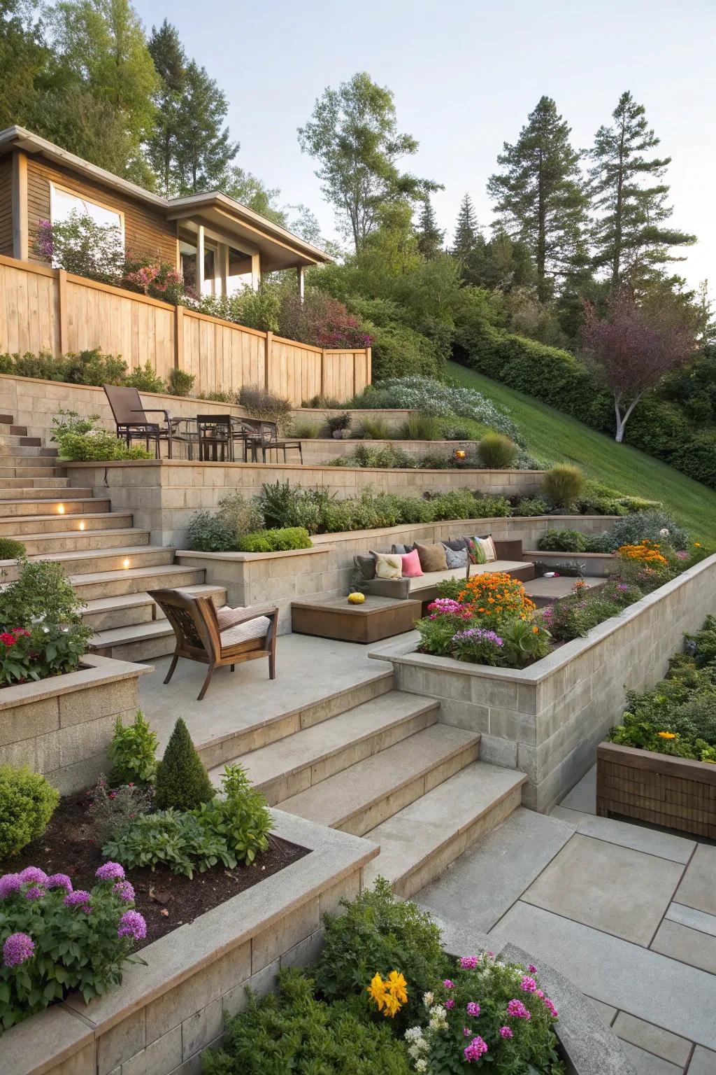 Layered landscaping adds depth and functionality to your space.