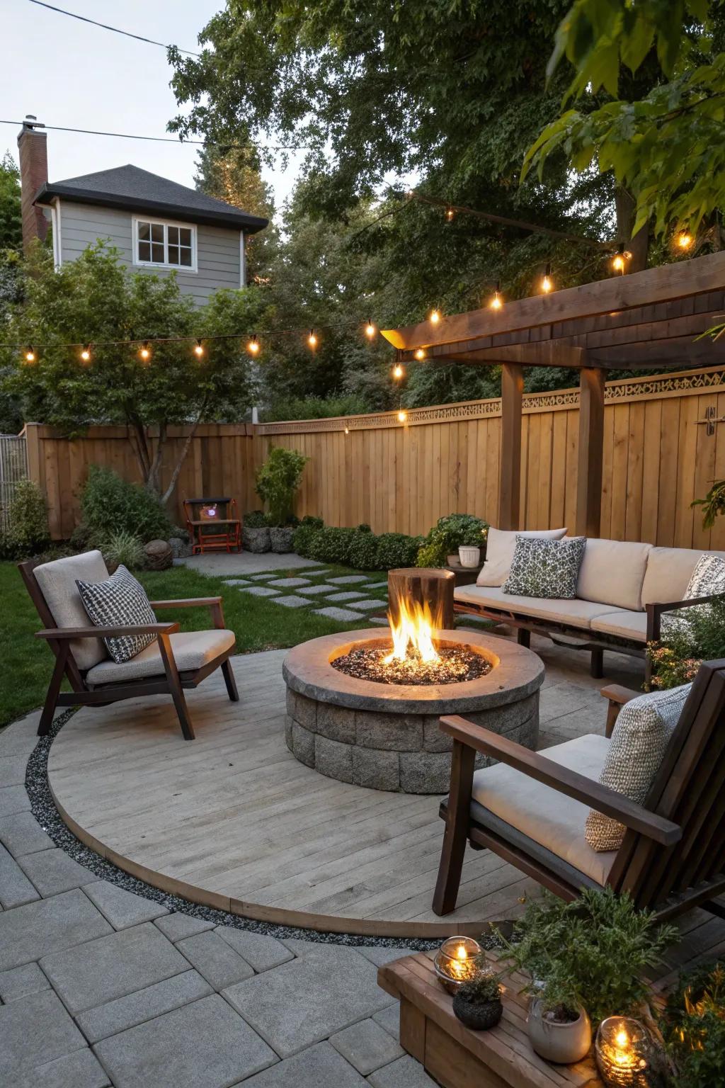 A fire pit becomes the heart of your terrace gatherings.