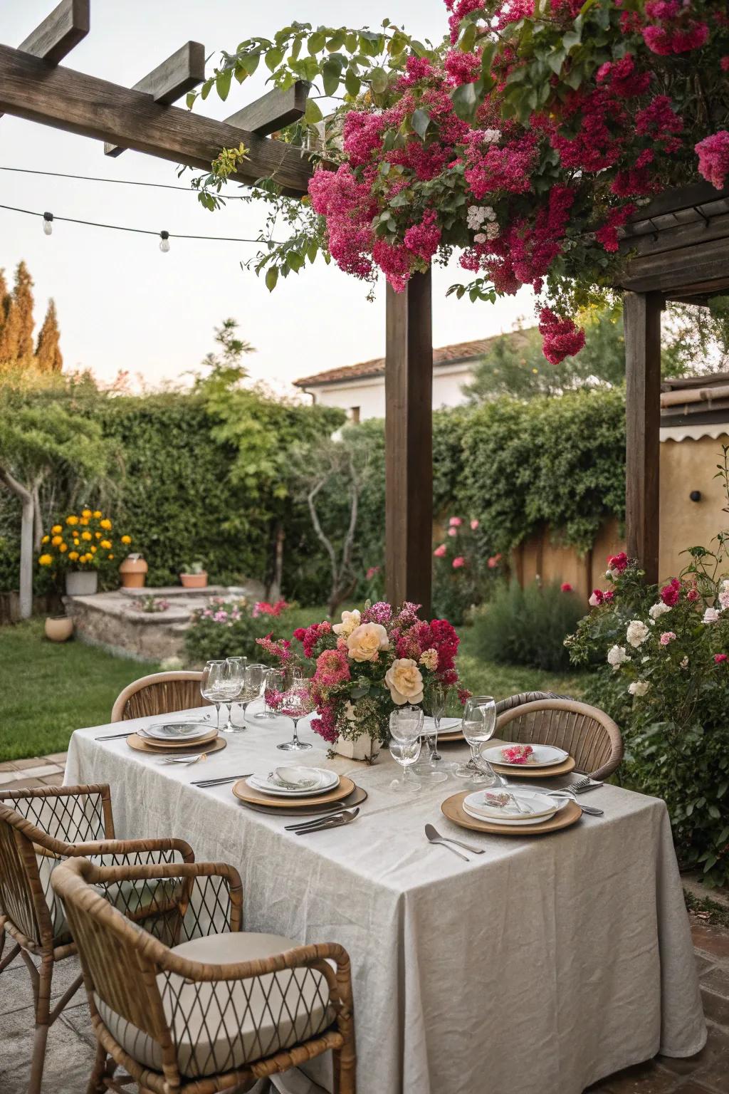 An outdoor dining area is perfect for enjoying meals in nature.