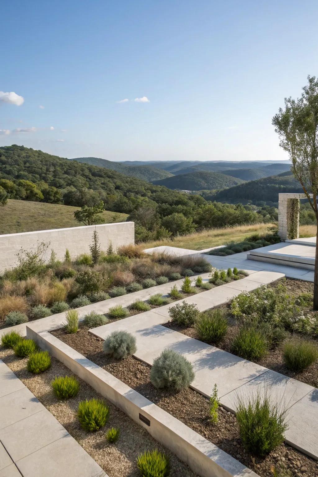 A minimalist garden design emphasizes simplicity and natural beauty.