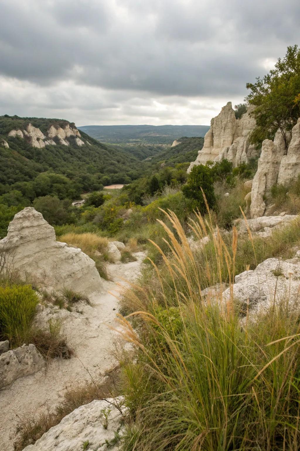 Limestone features add a touch of classic charm to the landscape.