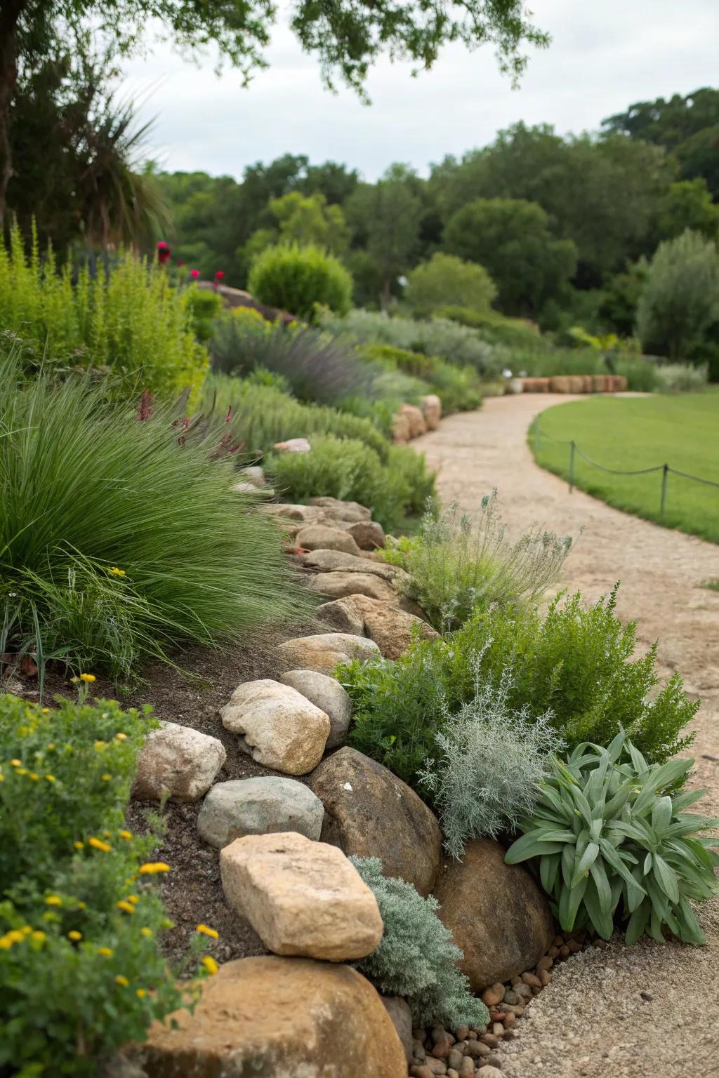 Defined borders enhance the visual appeal of this Texas Hill Country garden.