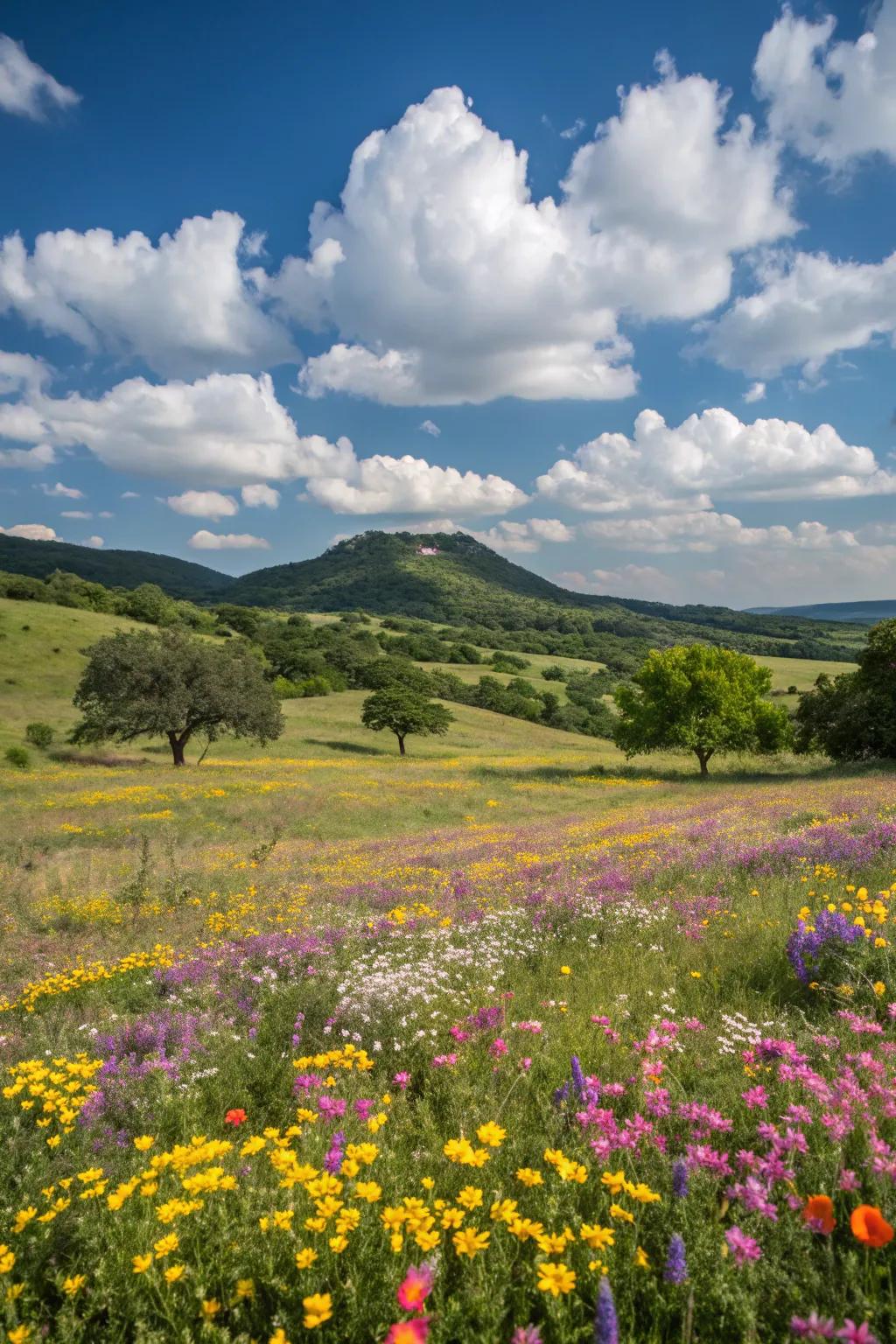 A wildflower meadow brings vibrant color and life to the garden.