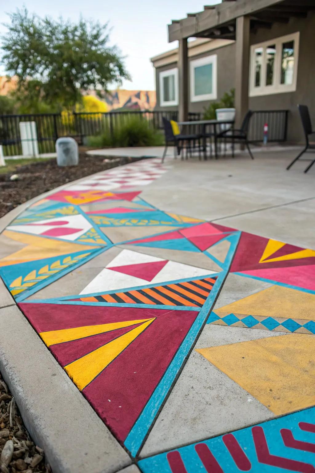 Geometric shapes create a bold and modern patio aesthetic.