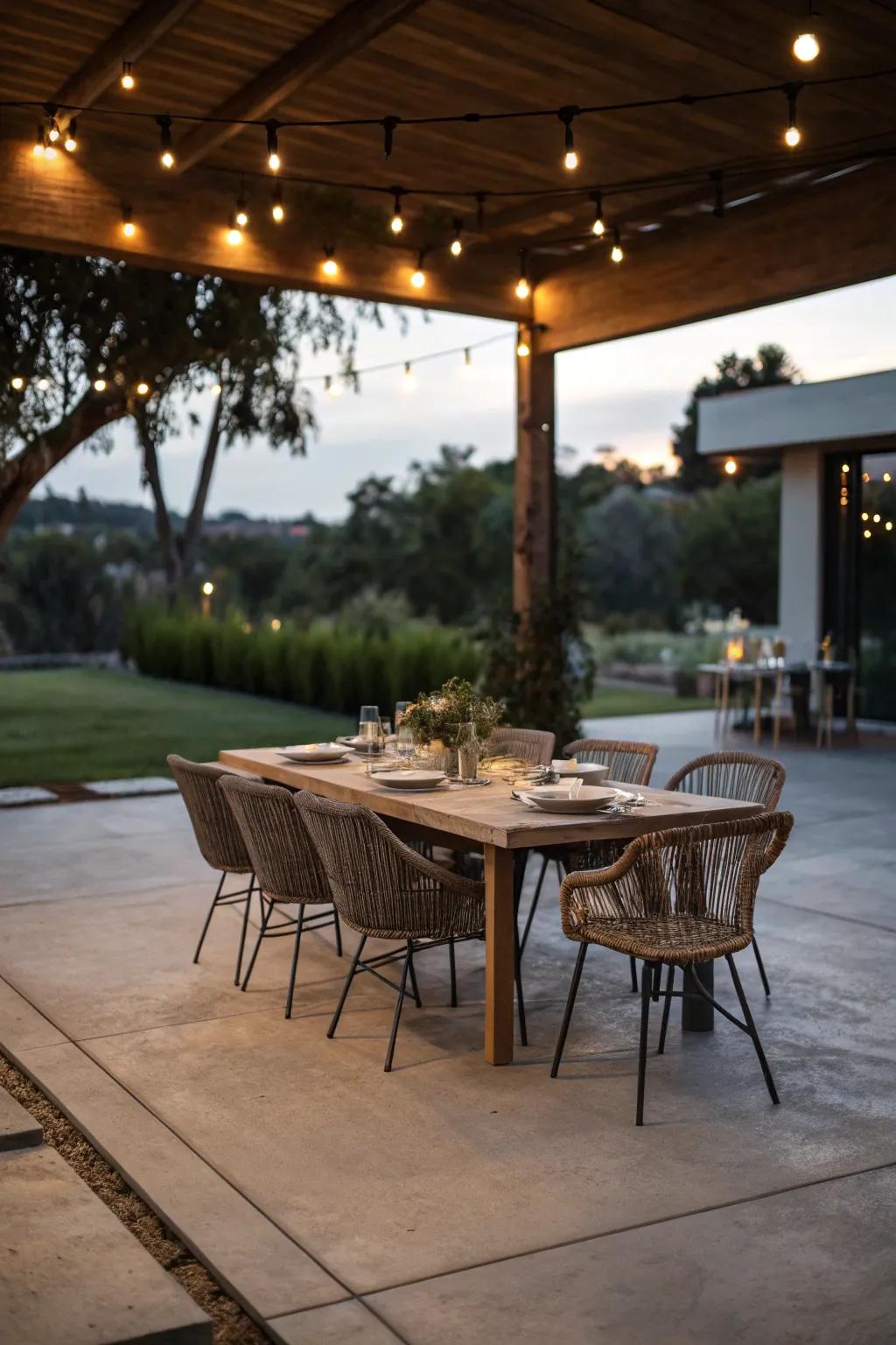A functional dining area turns your patio into a social hub.