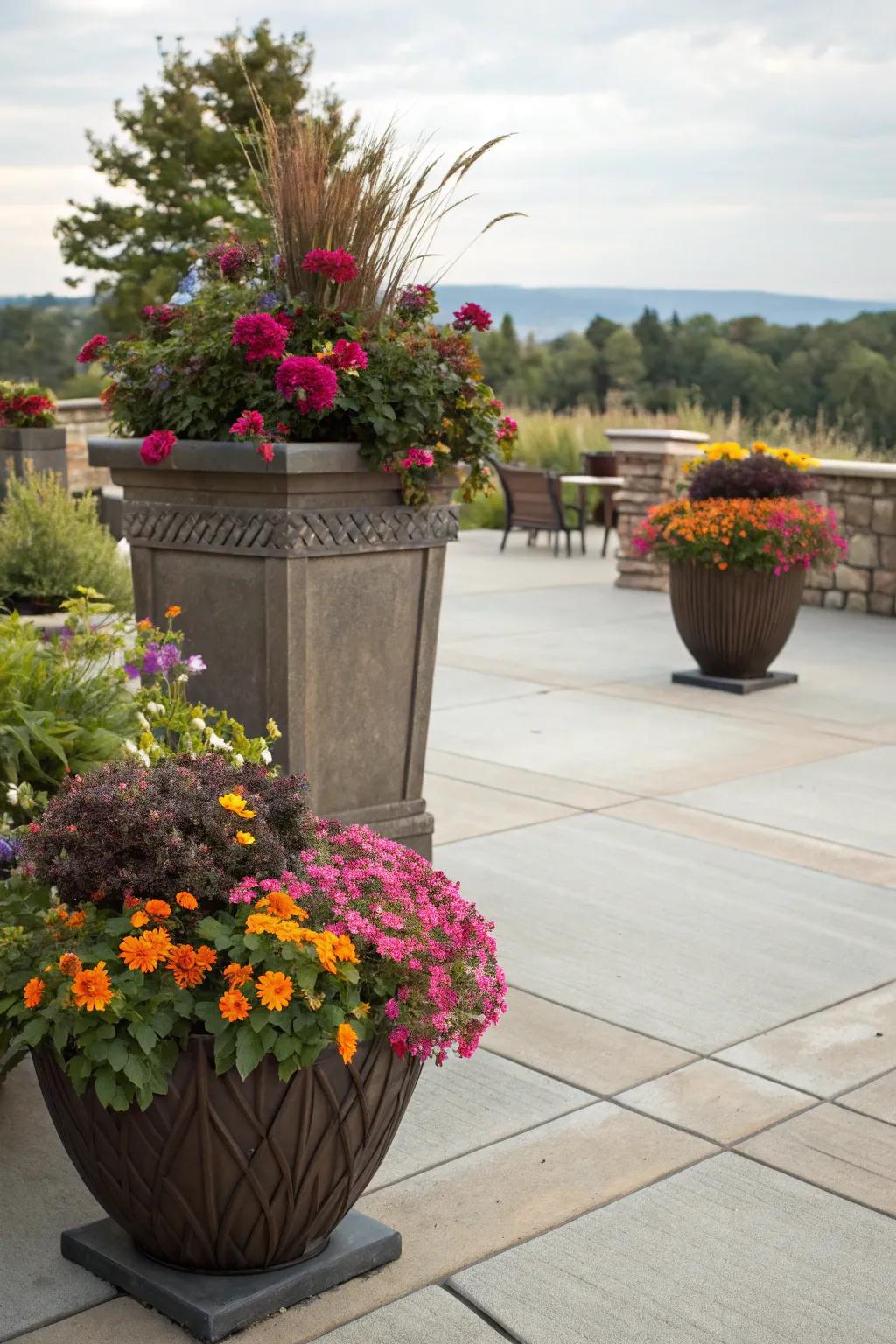 Planters bring life and color to your concrete patio.
