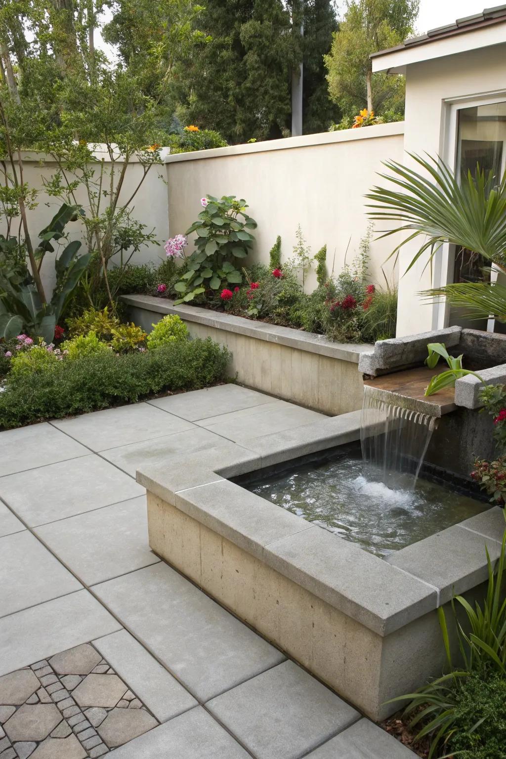 A water feature adds a soothing element to your outdoor space.