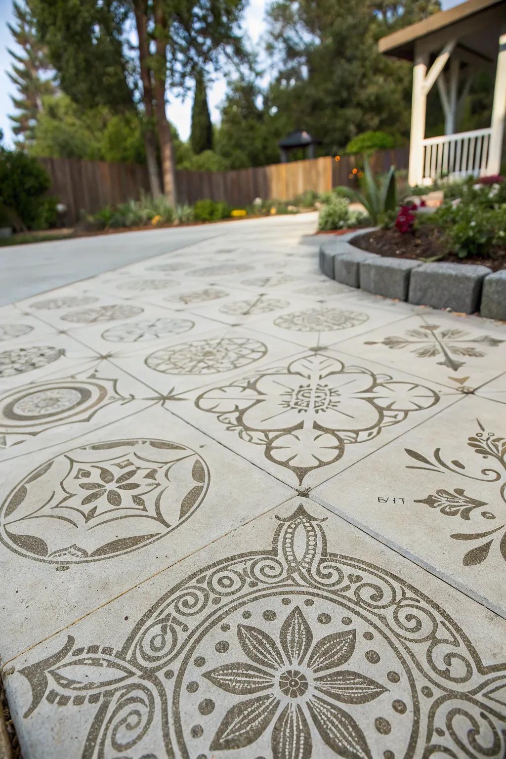Stenciled designs add a unique, personal flair to concrete patios.