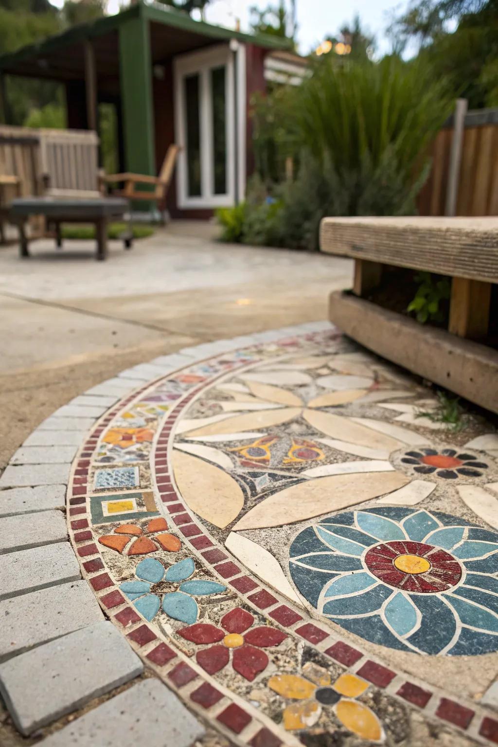 Mosaic patterns infuse your patio with artistic beauty.