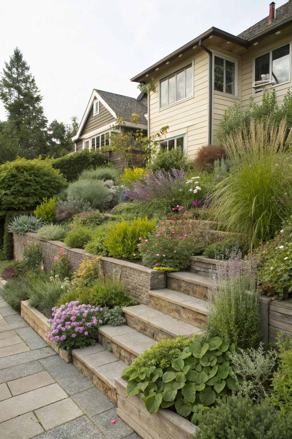 Layered planting adds depth and interest.