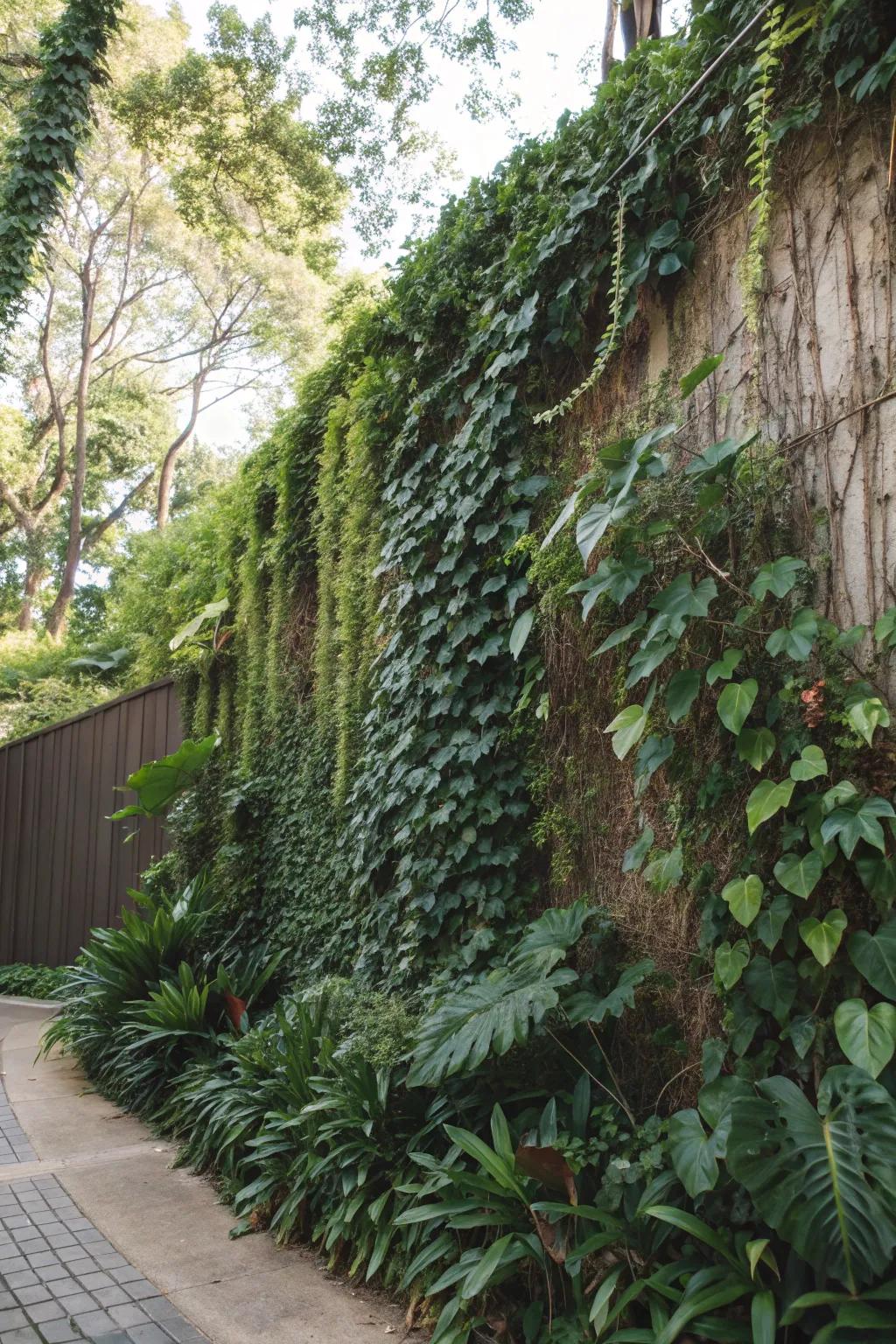 Textured foliage walls offer depth and visual interest.