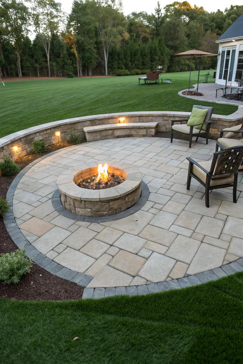 A circular patio that invites relaxation and conversation.
